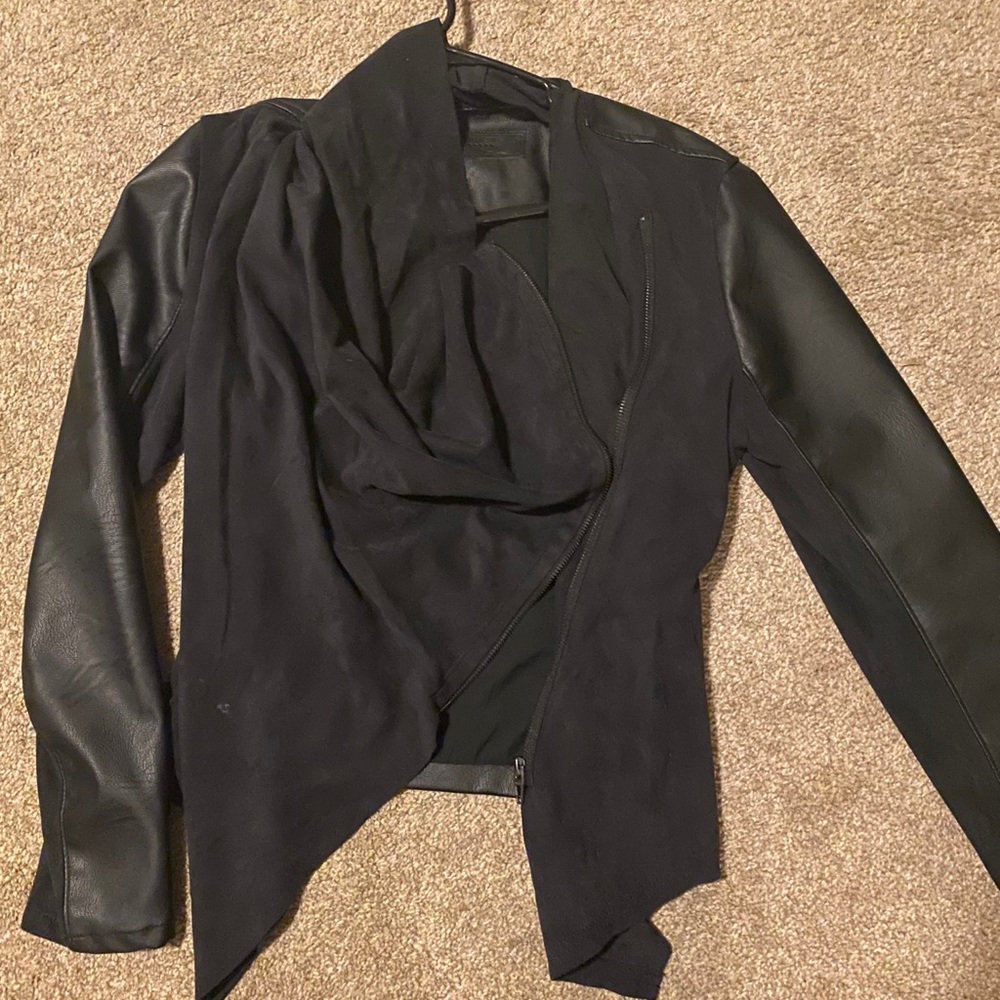Leather jacket with suede front zip